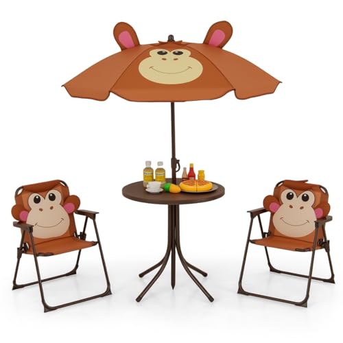 Kids Picnic Table with 2 Folding Chairs and Adjustable Umbrella L629