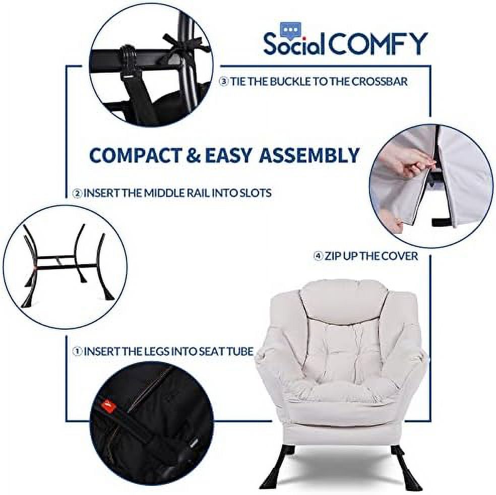 Modern Lazy Chair with Ottoman Steel Frame Lounge Chair Set with Footstool Armrests Side Pocket A30711