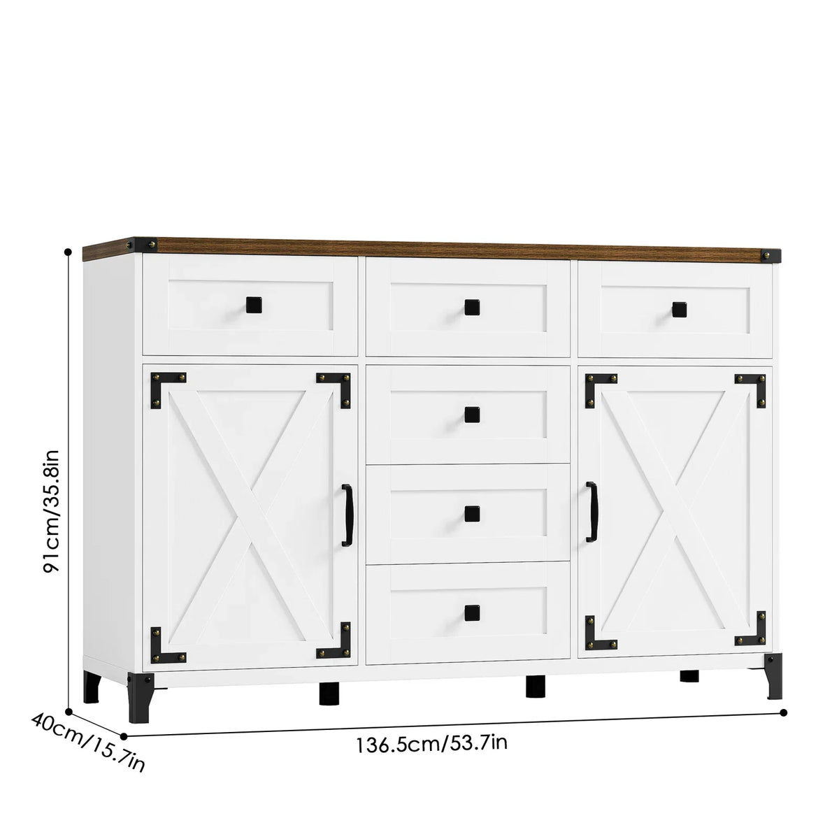 White 6 Drawer Wood Sideboard Q92019