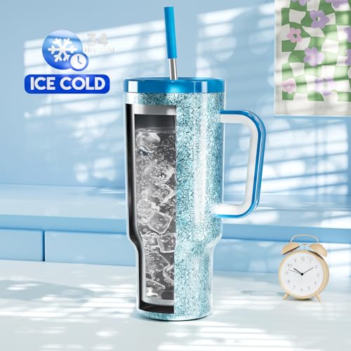 40oz Insulated Stainless Steel Tumbler with Handle and Straw V421410