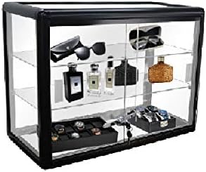 Black Tempered Glass Display Showcase with 2 Shelves E256