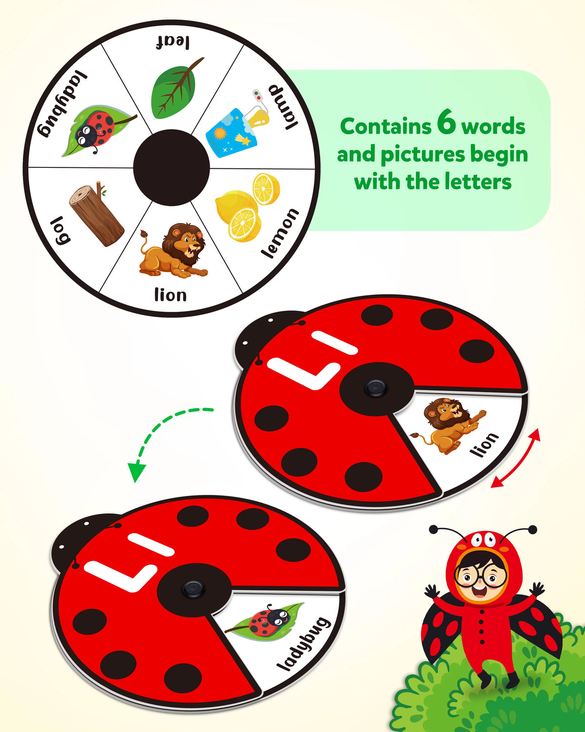 Interactive Alphabet Learning Toy, ABC Number Letters Spinning Game, Sight Words Animal Pattern Ladybug Cards, Montessori Educational Toy for 3 4 5 Year Old Baby Toddlers J496