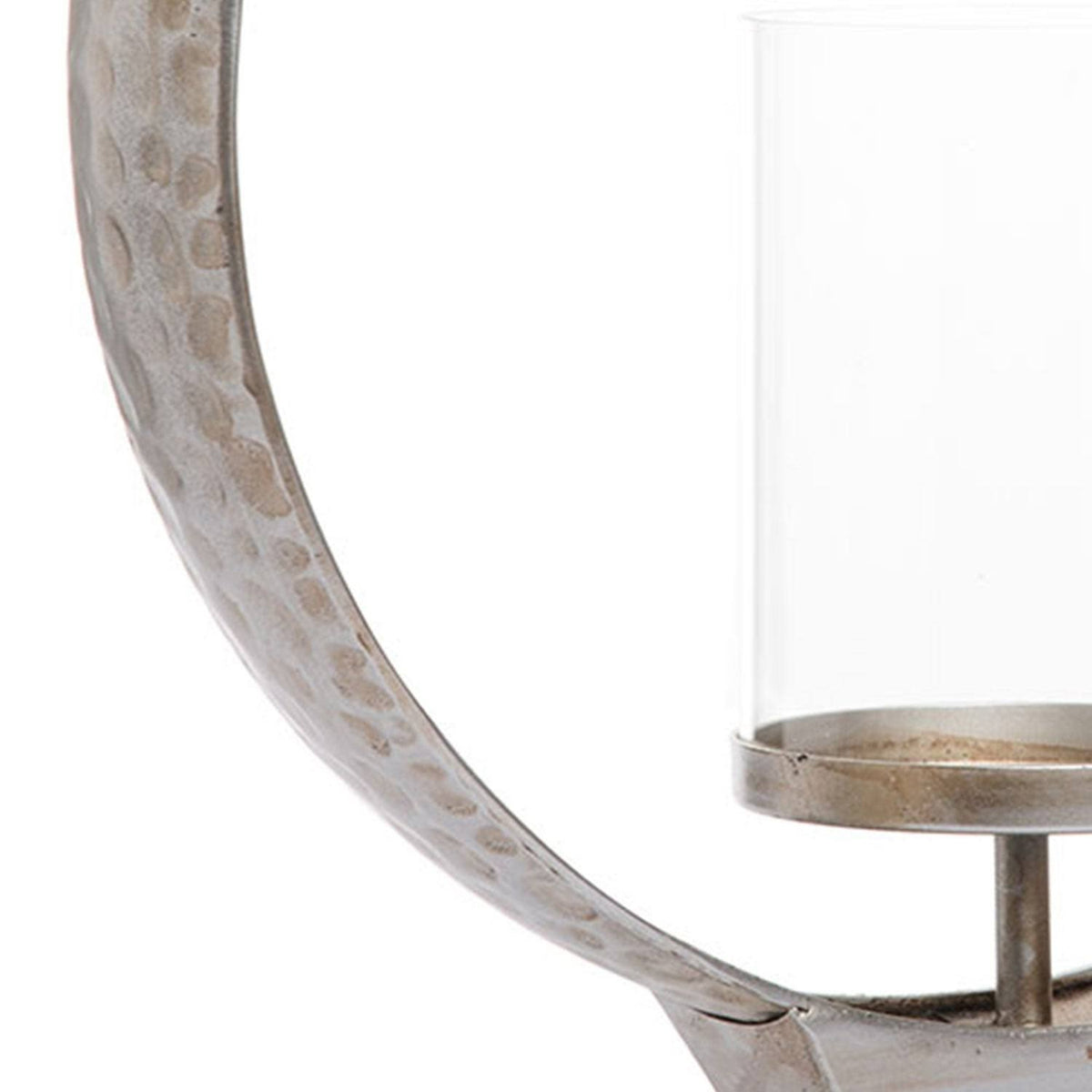 Large Hammered Metal Round Ring Pillar Candle Holder Z1499