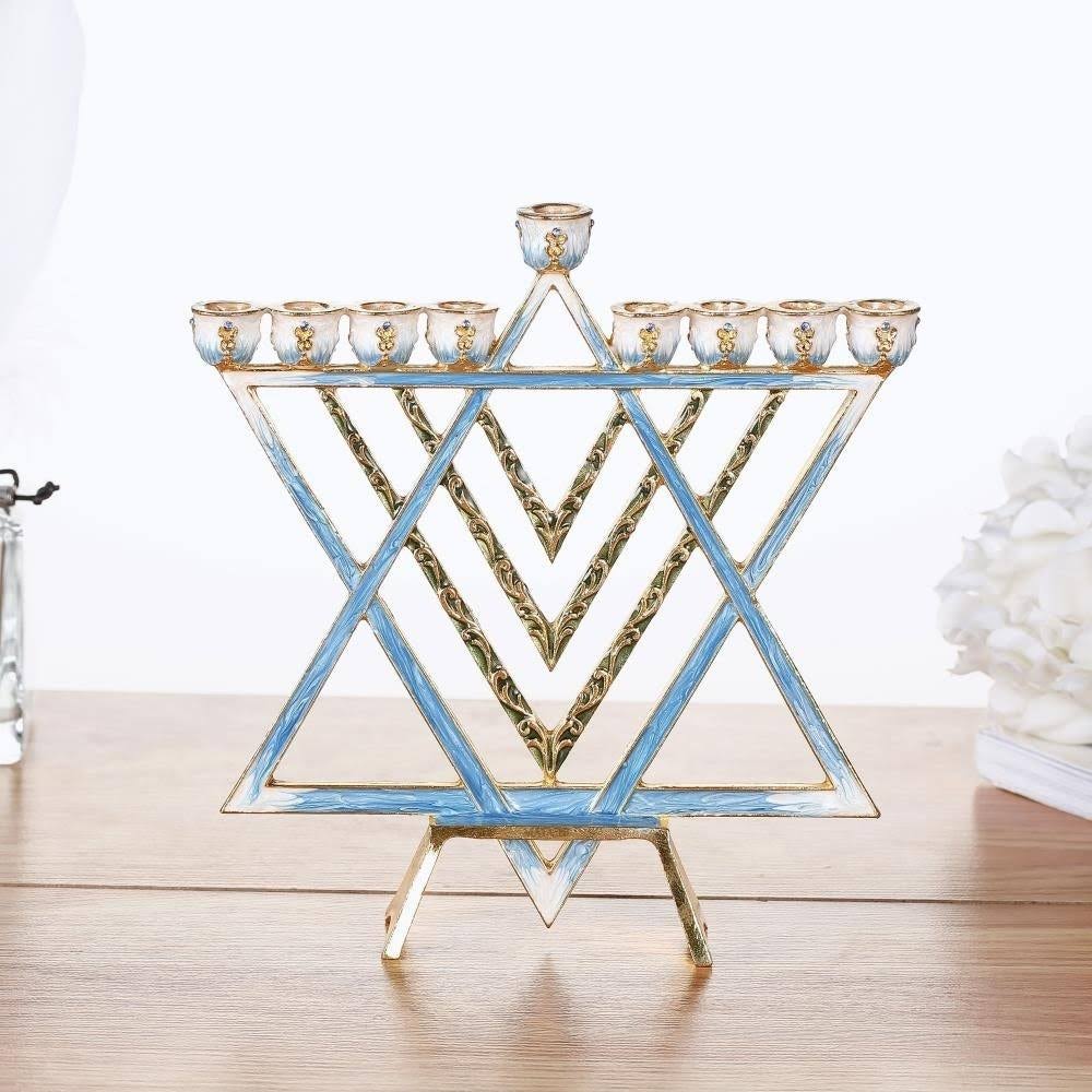 Blue Enamel Menorah Candelabra H61440
