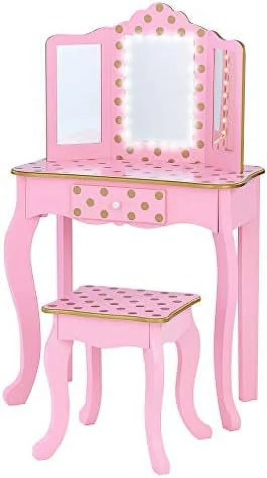 Pretend Play Vanity Table and Chair Set with LED Mirror B841651