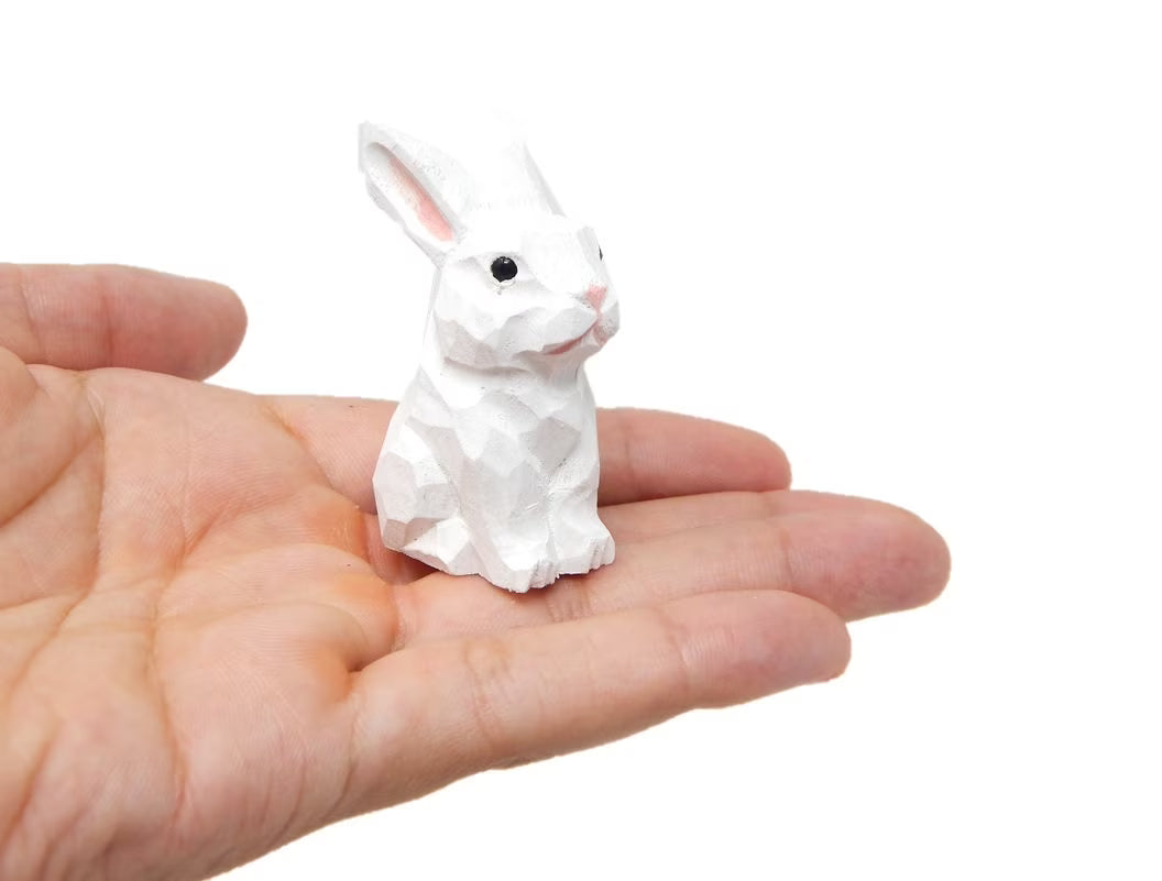 Miniature Wooden Rabbit Figurine, Hand-Made, 2" X917