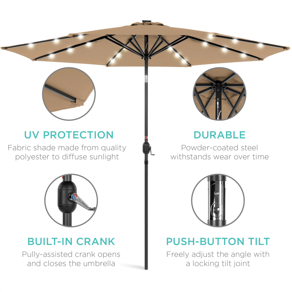 10ft Solar LED Lighted Patio Umbrella with Tilt Adjustment K642933