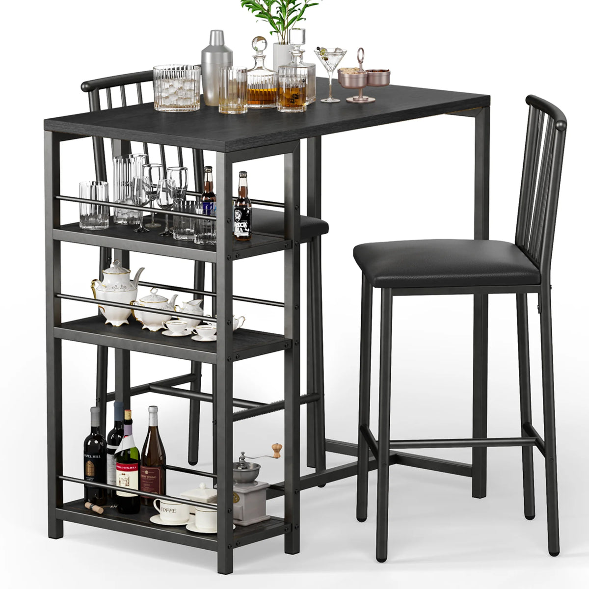 3-Piece Wooden Counter Height Dining Table Set Black U5462