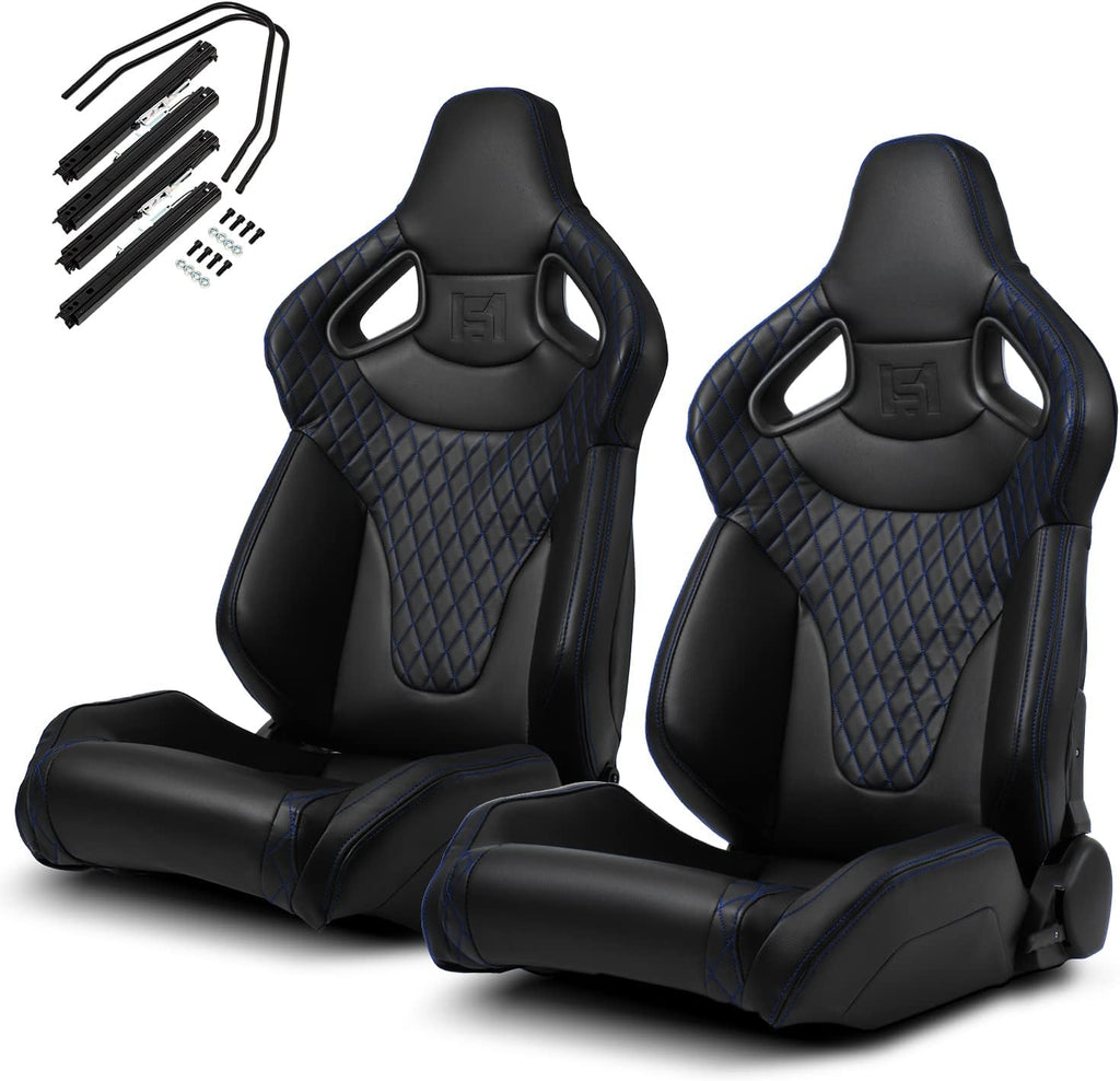 1 Pair Universal Black PVC Sport Racing Seats with Slider E3973