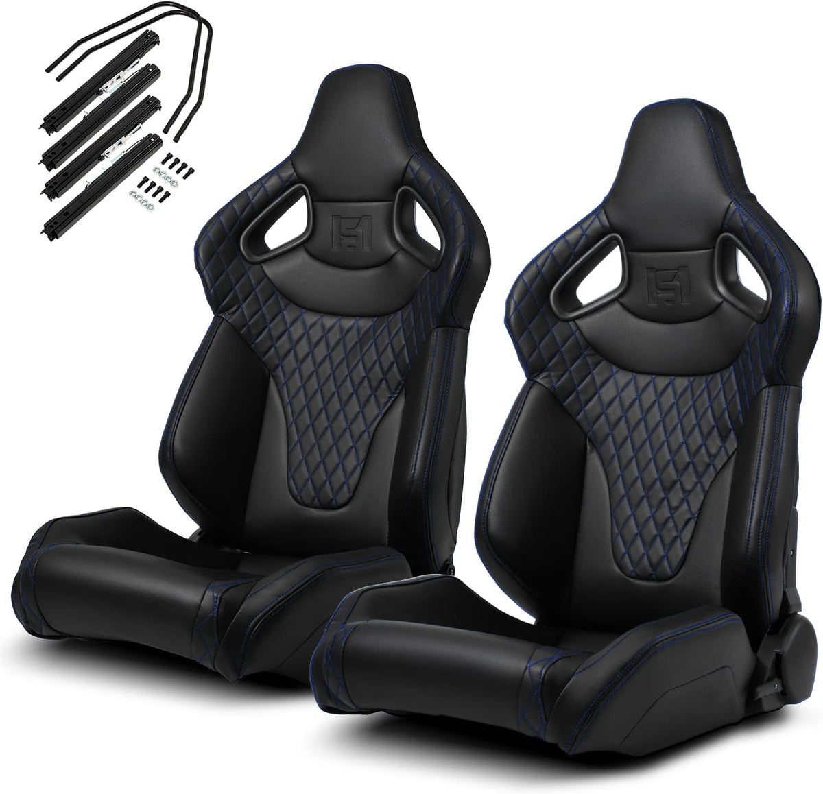 1 Pair Universal Black PVC Sport Racing Seats with Slider E3973