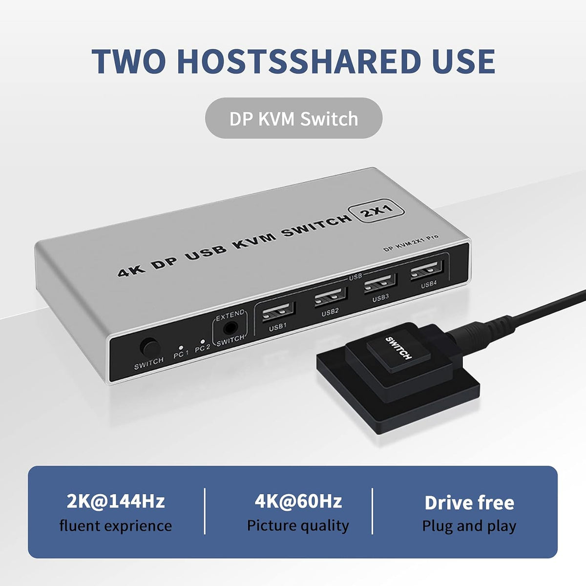 KVM Switch Displayport 4K USB 2 in 1 Out Pack of 2 U228