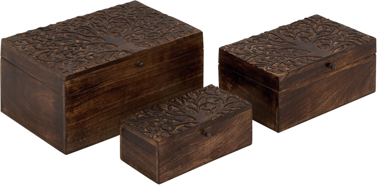 Wood Carved Box Set of 3 W223553