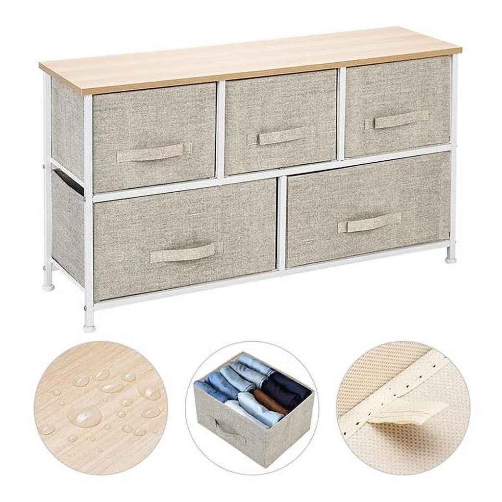 2-Tier Wide Closet Dresser with 5 Fabric Drawers U14730