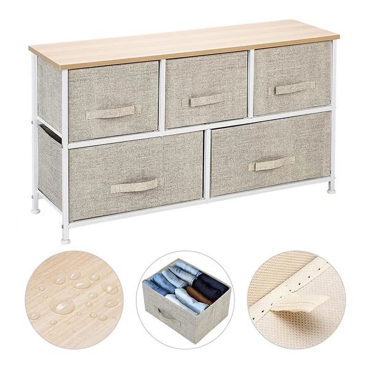 2-Tier Wide Closet Dresser with 5 Fabric Drawers U14730