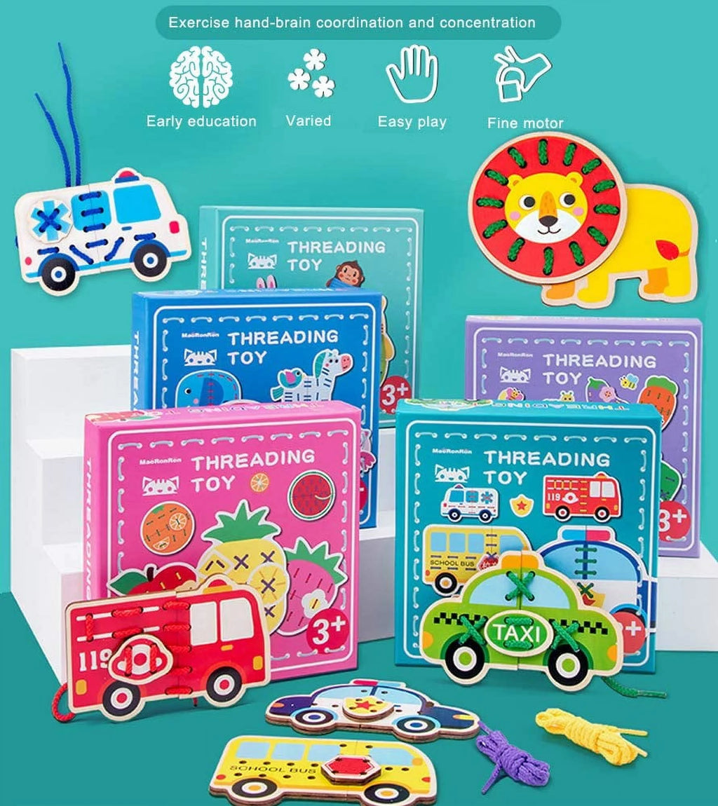 5 Pack Wooden Lacing Cards Montessori Sewing Toys X5487