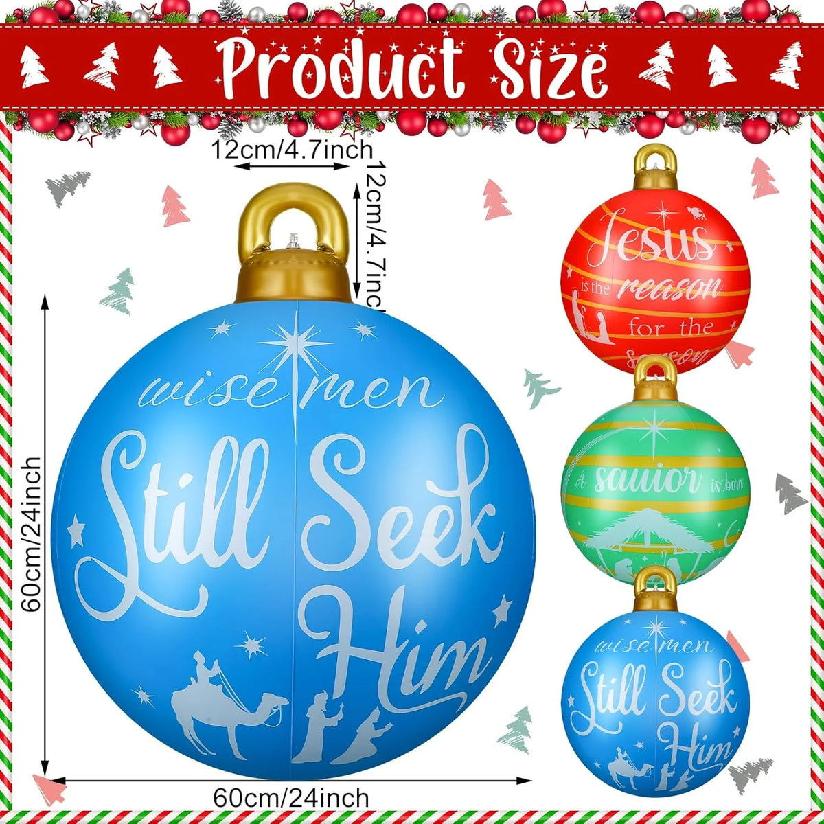 3 Pcs 24 Inch Giant Inflatable Christmas Ball PVC Outdoor Decorations I342482