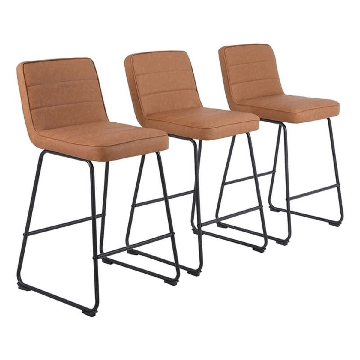 Faux Leather Counter Stool in Camel (Set of 3) F844