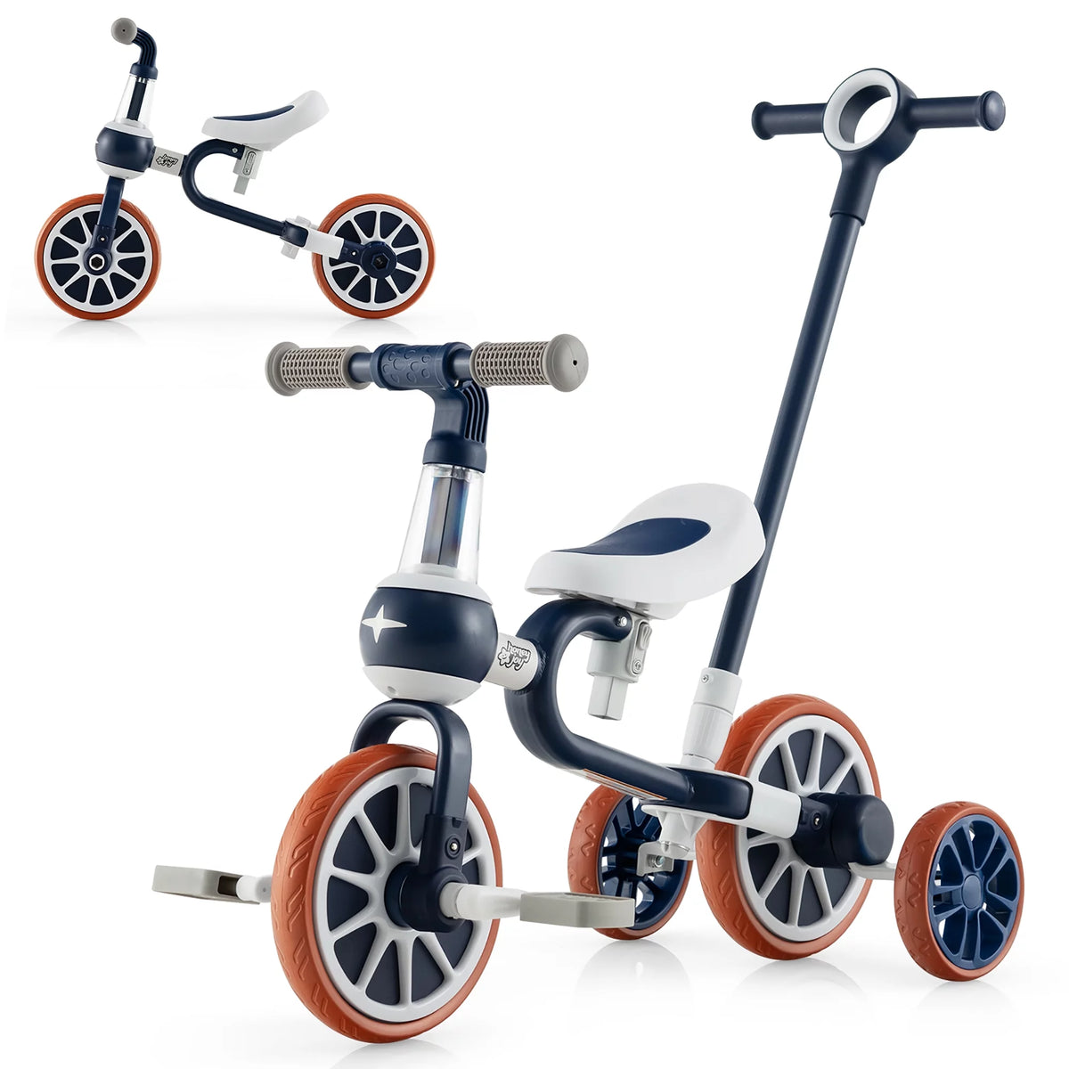 4 in 1 Kids Tricycles with Push Handle & Training Wheels Navy J42007