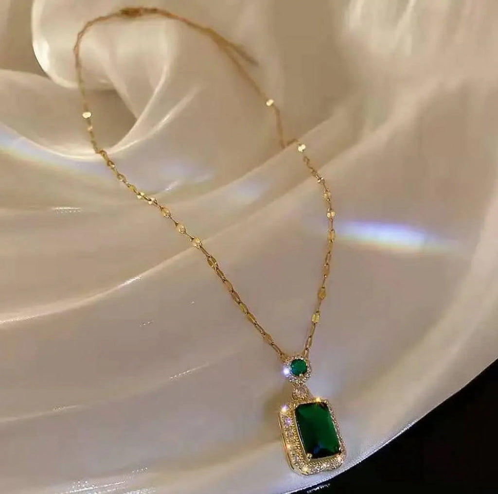 3Pcs/Set Iced Out Cubic Zirconia Green Gemstone Ring Necklace Earrings Gold Plated Jewelry Sets P467293