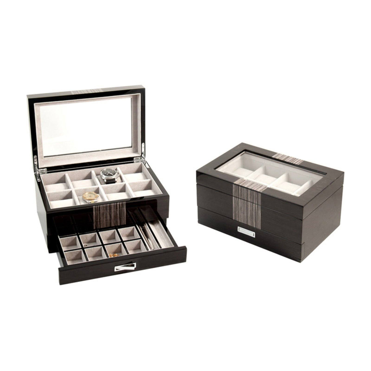 Lacquered Wenge Wood 8 Watch Box with Glass Top X49668