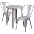 Silver Round Metal Table Set with 2 Cafe Chairs D61387