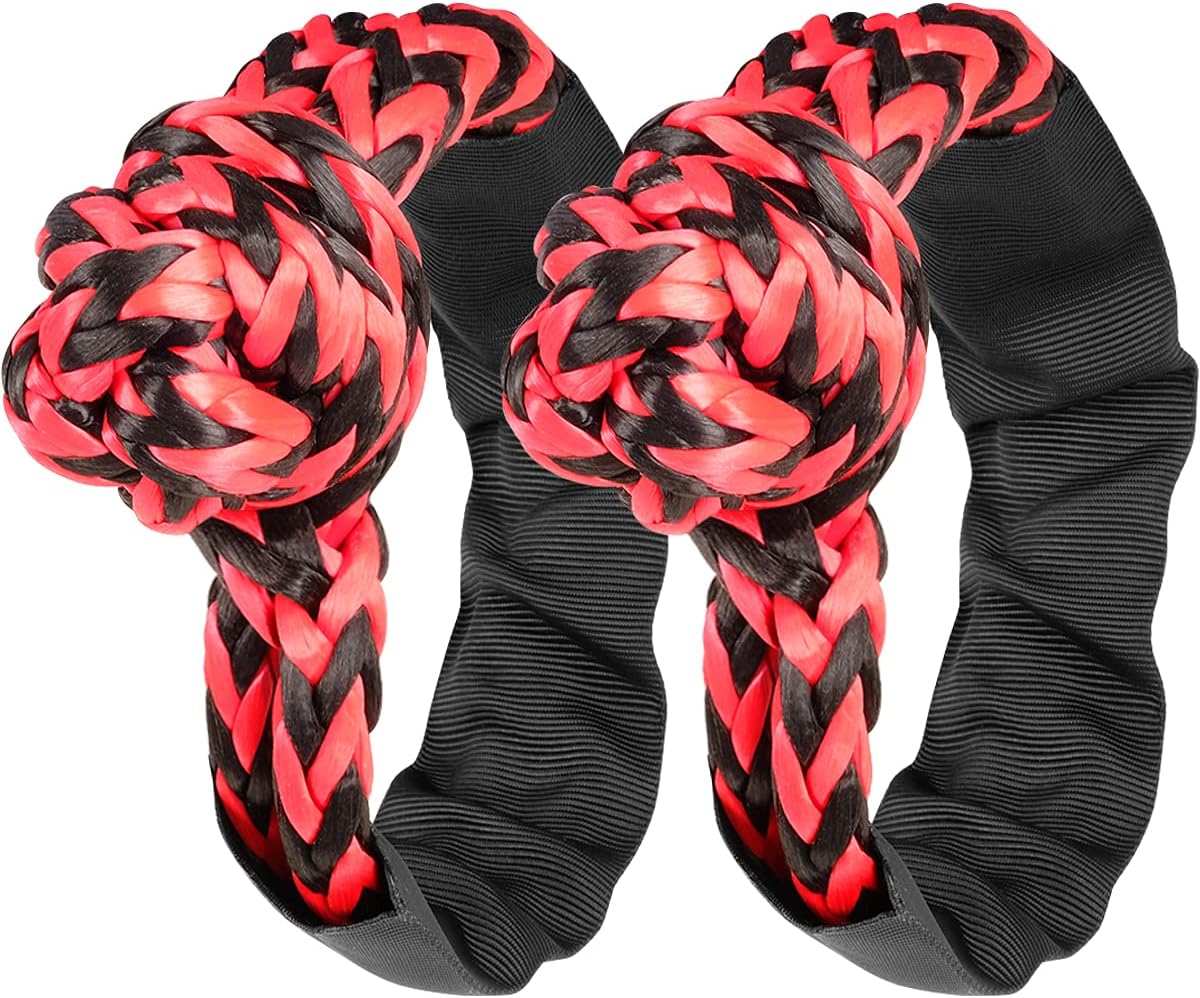Synthetic Winch Rope, 3/8 x 95' 25000 LBs 12 Strands Red & Black with Hook and Protective Sleeve N70143