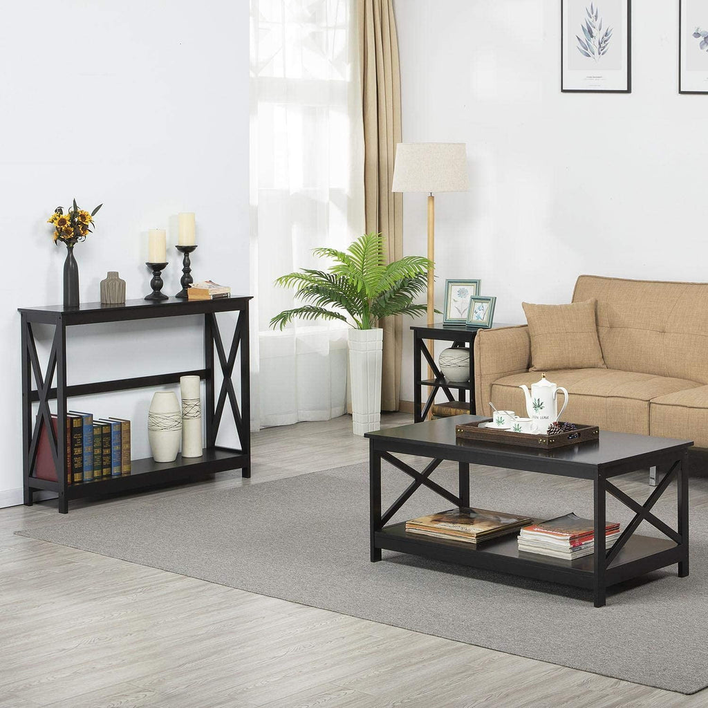 2-Piece Coffee Table & Sofa Side Console Table Set Black I9007