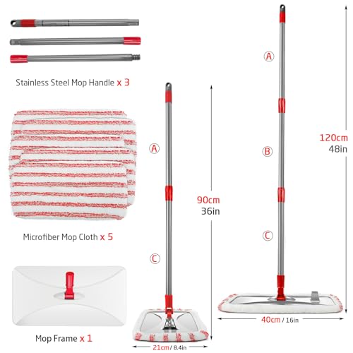 Extra Large Microfiber Flat Mop with 5 Pad I7599
