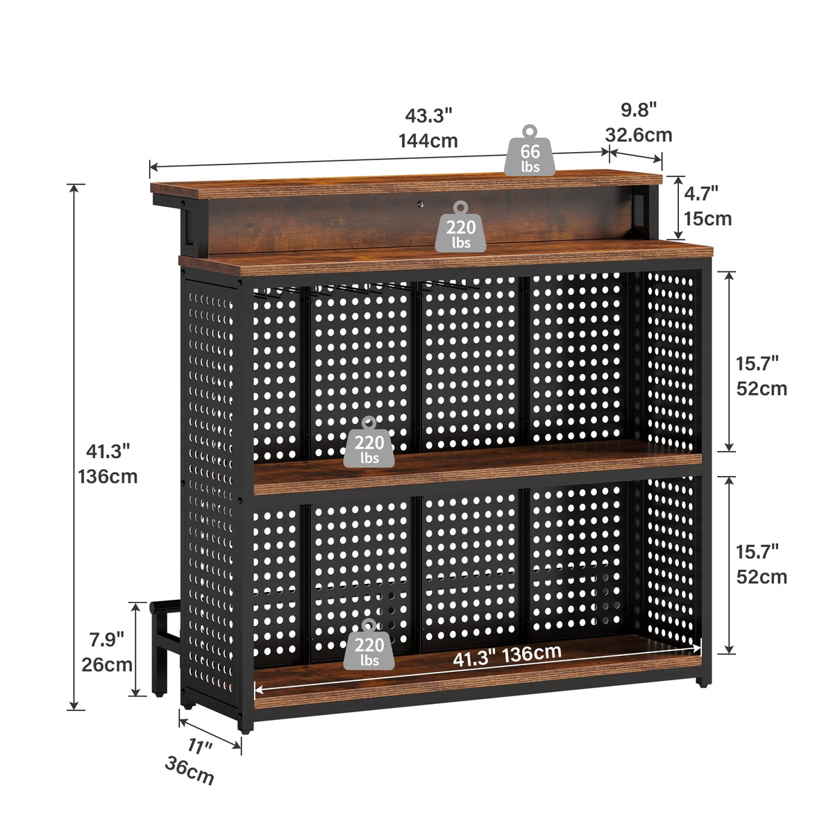 4 Tier Bar Unit with LED Lights and Stemware Rack J1131