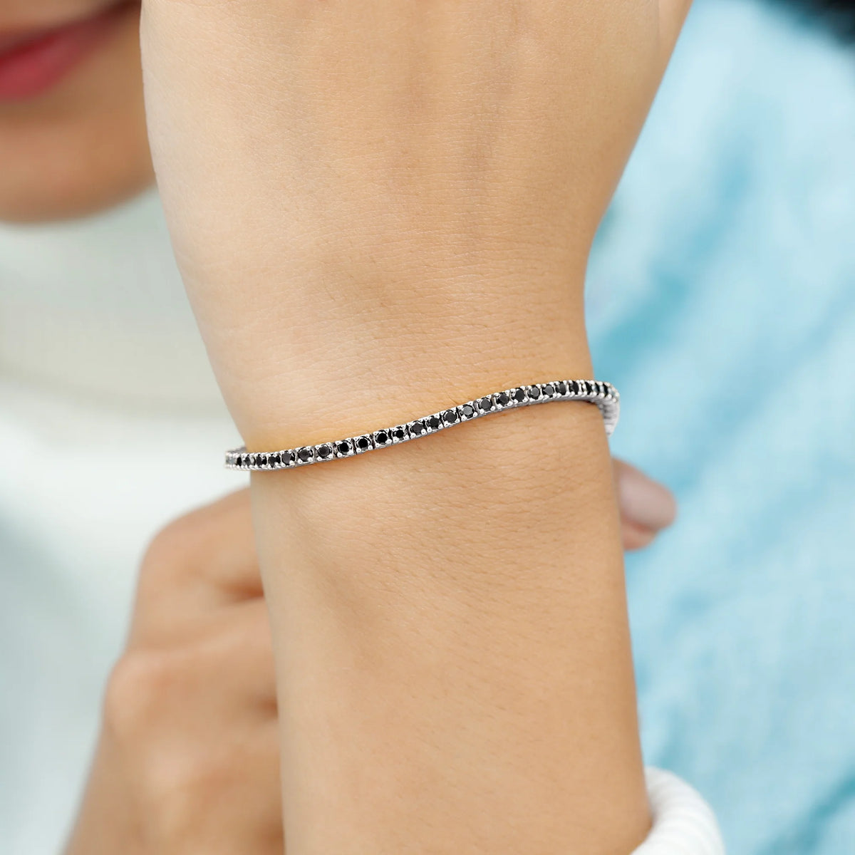 Black Diamond Tennis Bracelet, 925 Sterling Silver, 7.0 inches H5723