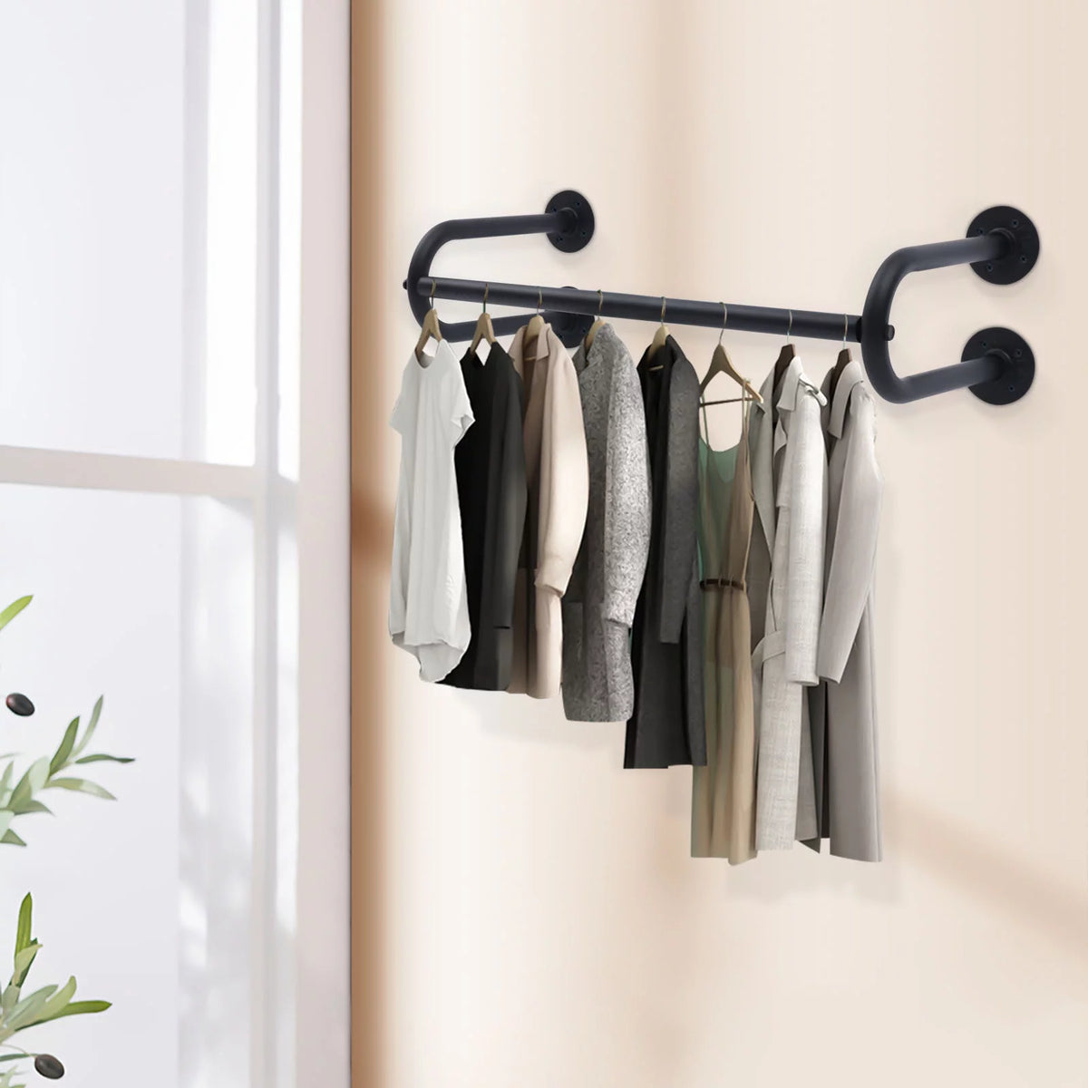 Wall Mounted Garment Rack 23.62 Inches Black Metal O47274