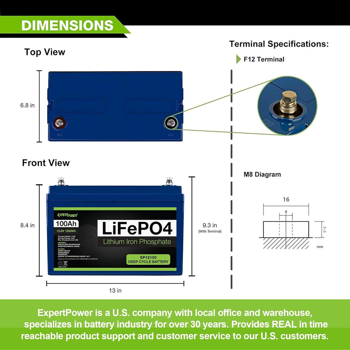 12V 100Ah Lithium LiFePO4 Deep Cycle Rechargeable Battery E865747