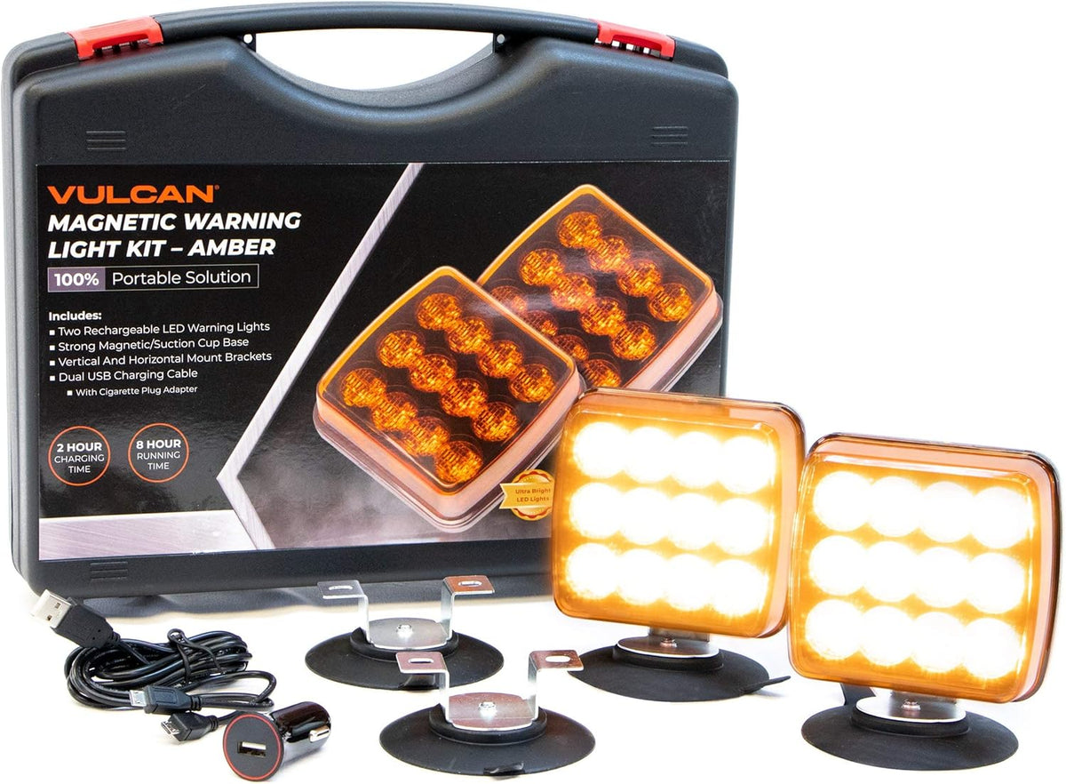 Amber LED Flashing Warning Light Kit with Magnetic Suction Cup Mounts H339662