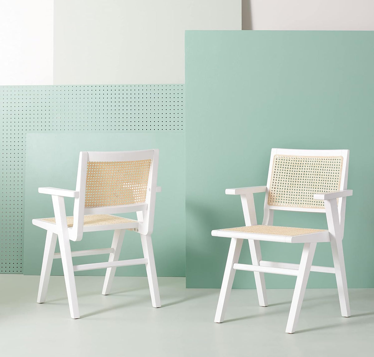 White/Natural French Cane Arm Chair (Set of 2) W2993