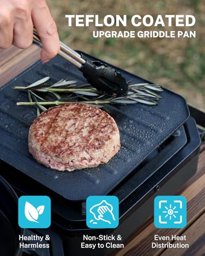 2 Burner Propane Camping Stove with Griddle & Grates H3407
