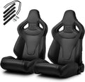 1 Pair Universal Black PVC Sport Racing Seats with Slider E3973