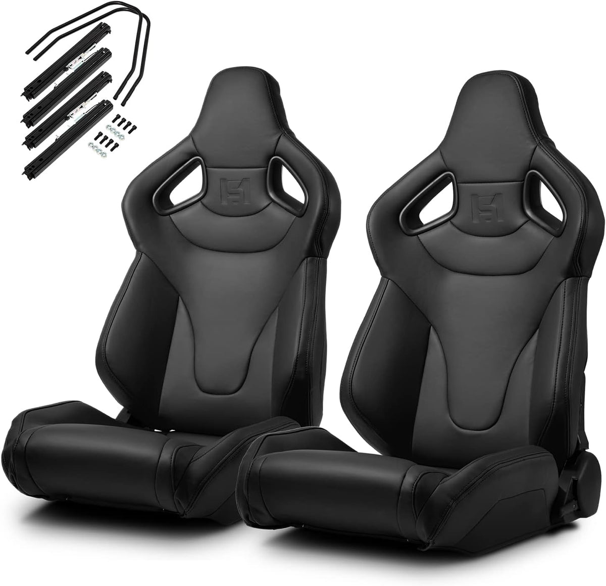 1 Pair Universal Black PVC Sport Racing Seats with Slider E3973