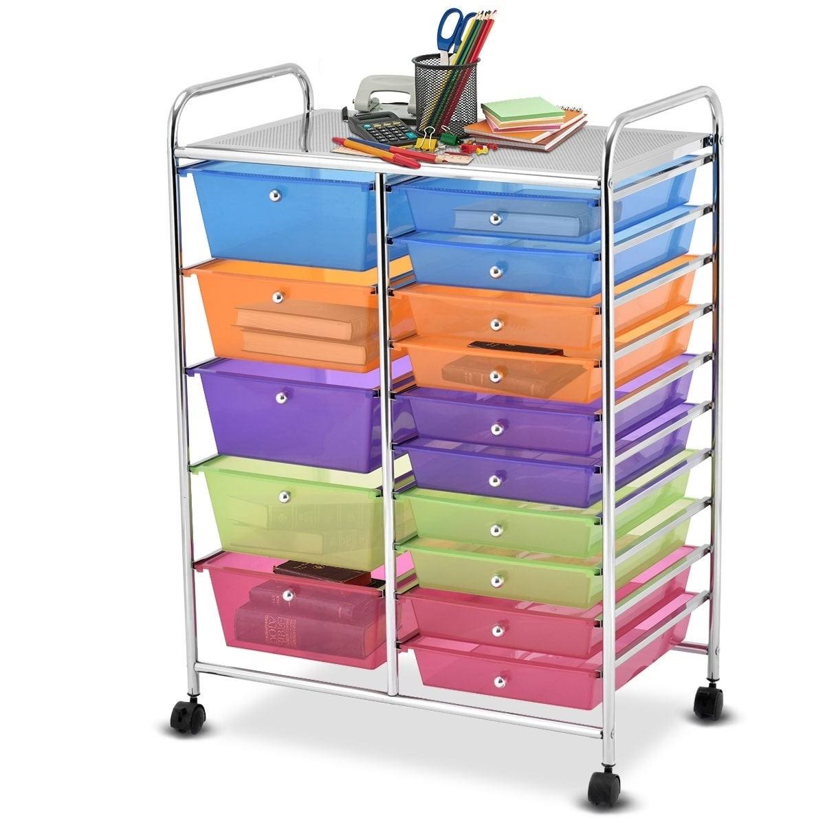 Blue 15-Drawer Rolling Utility Cart with Wheels N478269