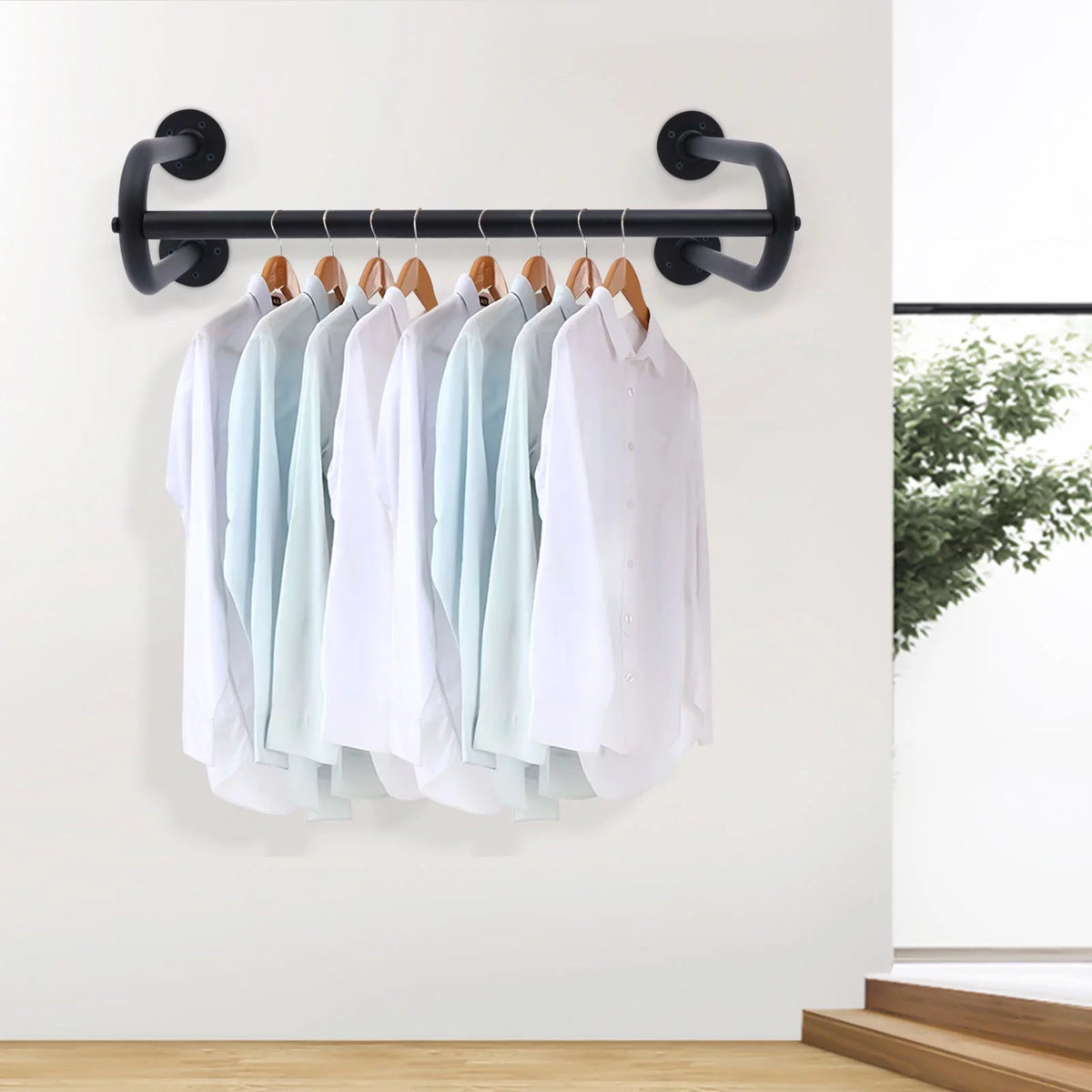 Wall Mounted Garment Rack 23.62 Inches Black Metal O47274