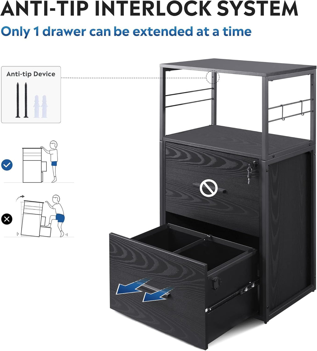 2 Drawer Black Lateral File Cabinet with Lock J962