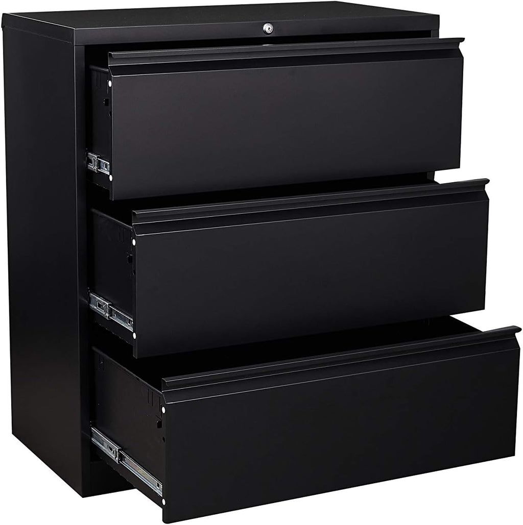 3 Drawer Black Metal Lateral File Cabinet with Lock S50321