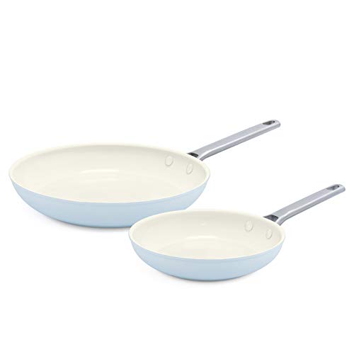 8" and 10" Hard Anodized Ceramic Nonstick Frying Pan Skillet Set, Light Blue L82943