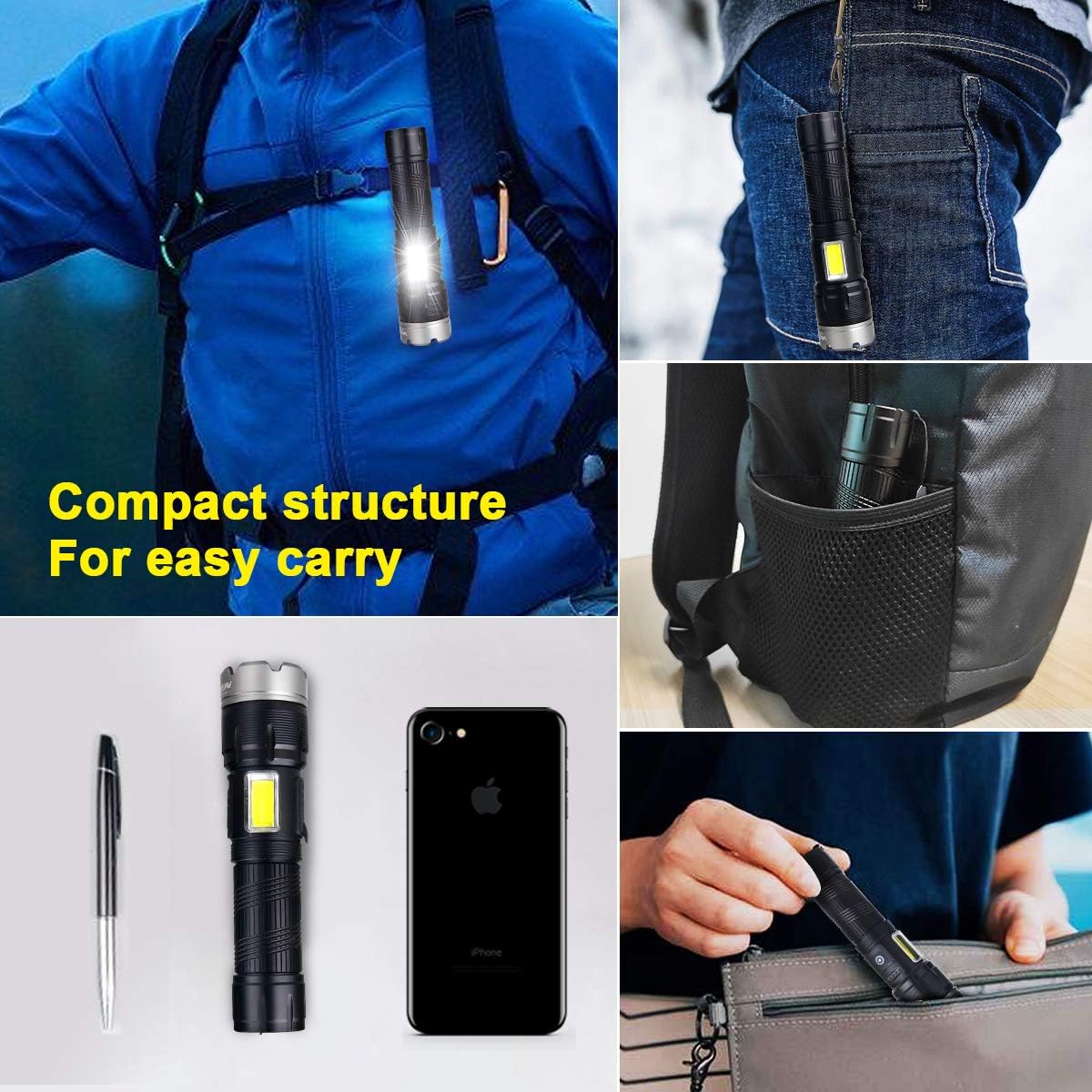 Brightest Rechargeable Zoom Flashlight Lantern Combo D243