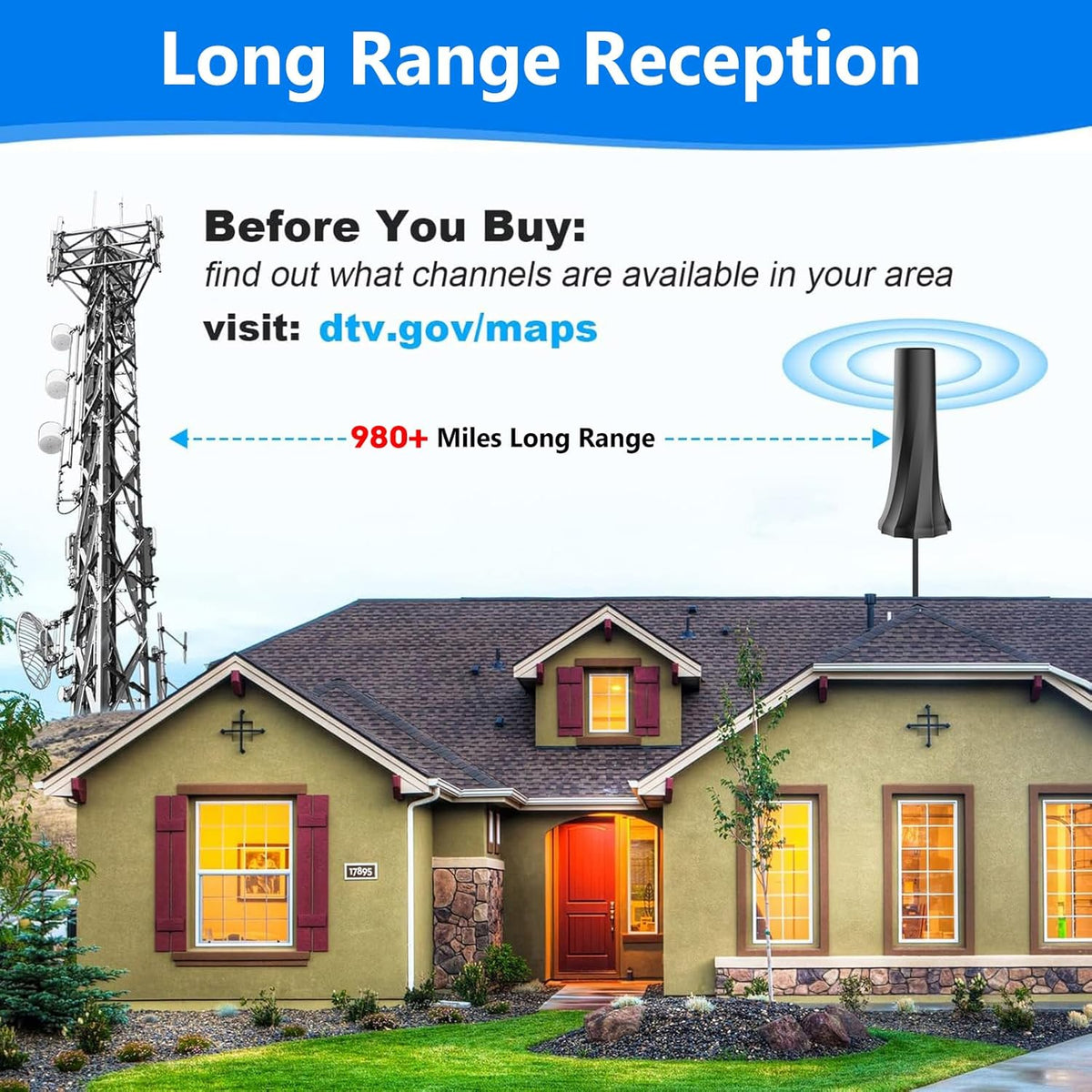 Digital TV Antenna with 25ft Coaxial Cable D598