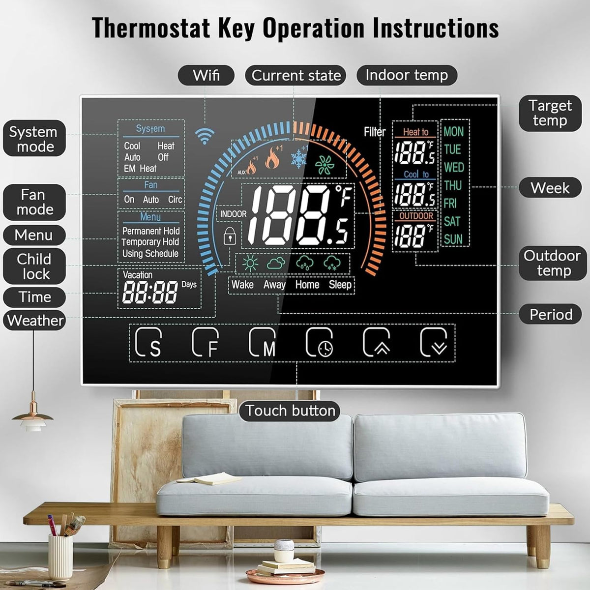 Smart Thermostat with WiFi, App, LCD Color Screen, Voice Control, C-Wire Adapter K21176