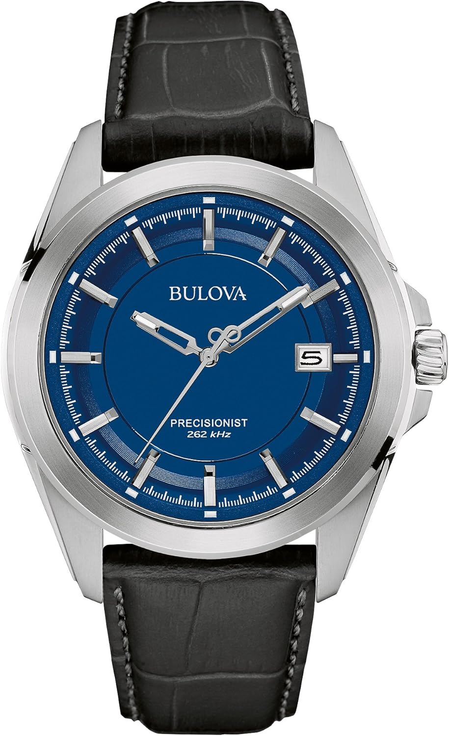 Precisionist 3-Hand Calendar Stainless Steel Watch with Black Leather Strap and Blue Dial P153