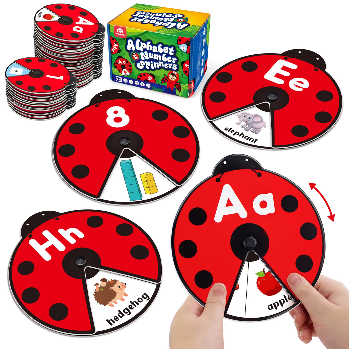 Interactive Alphabet Learning Toy, ABC Number Letters Spinning Game, Sight Words Animal Pattern Ladybug Cards, Montessori Educational Toy for 3 4 5 Year Old Baby Toddlers J496