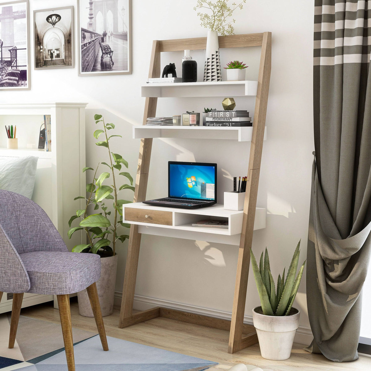 Contemporary 2-Tone 32-Inch Leaning Writing Desk T8511