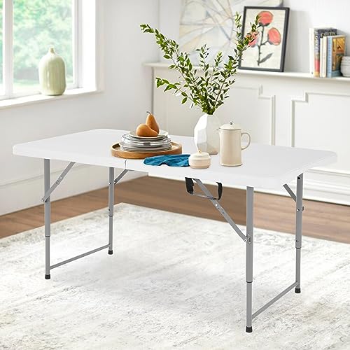4 FT Heavy Duty Plastic Folding Table with Carrying Handle T519124