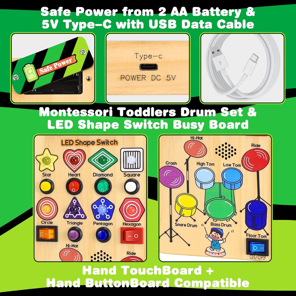 USB Busy Board with LED Shape Switch and Drum Set C64437